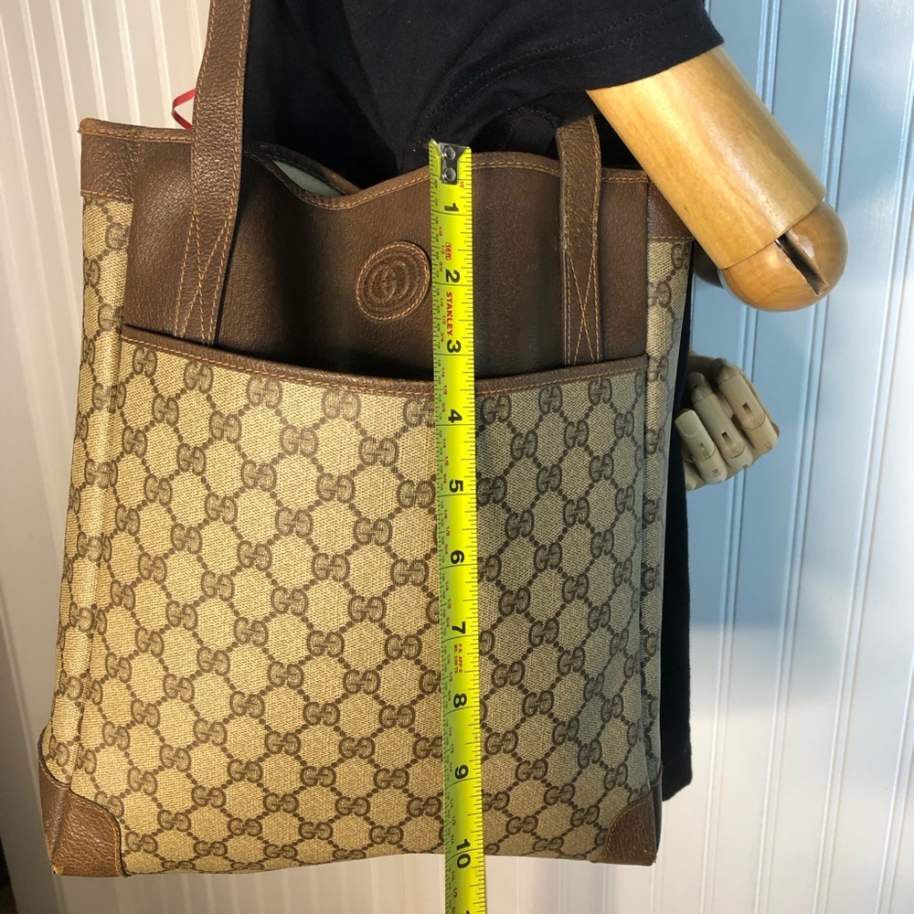 Vintage GUCCI GG Supreme Shoulder Bag Brown Leather Handles & Leather Corners - Picture 11 of 16